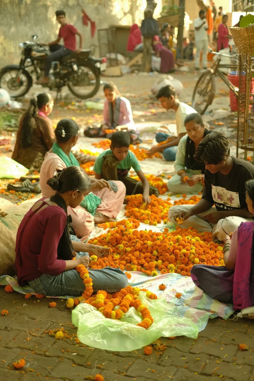Farmers sorting produce